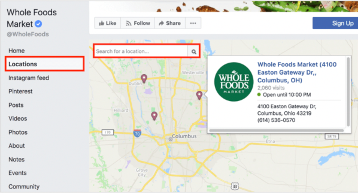 example of facebook locations pages