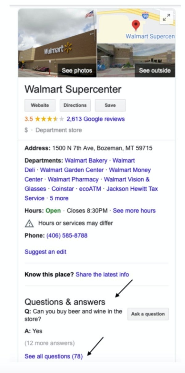 Walmart super center search results.