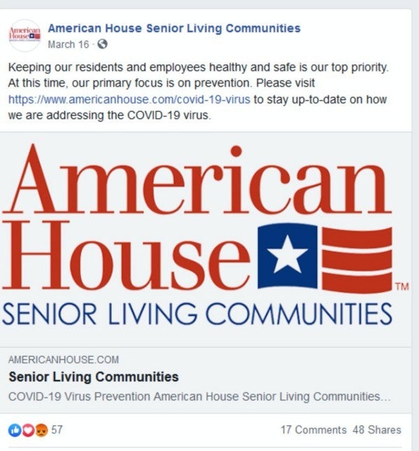 American House senior living COVID-19 communication.