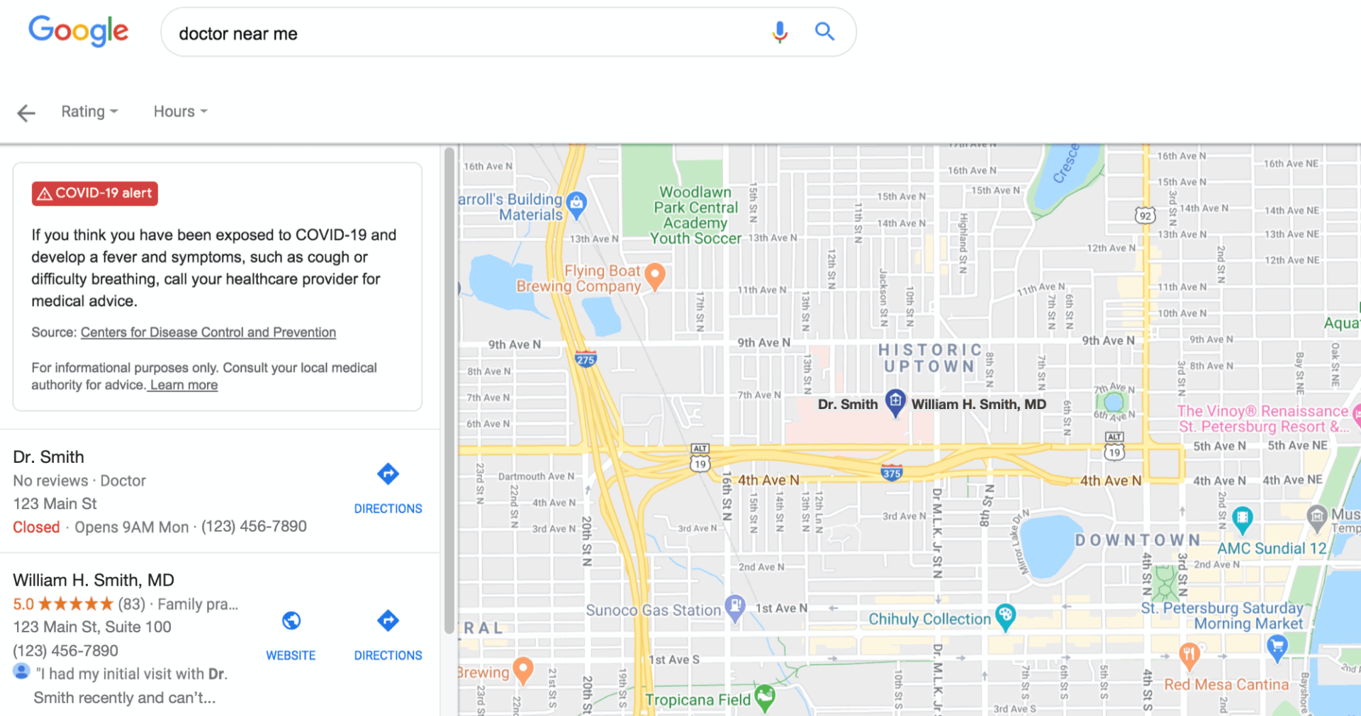 Doctor near me search results.