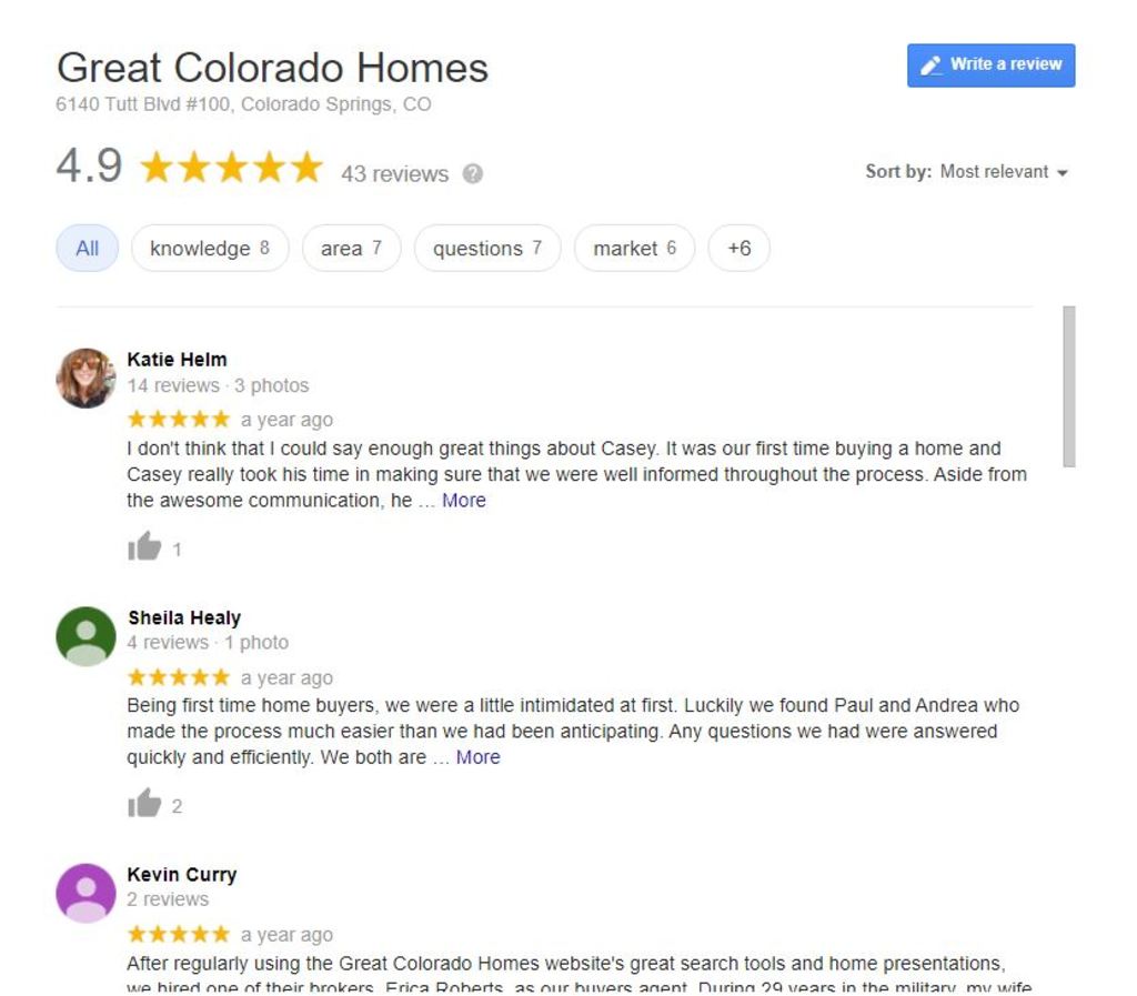 Realtor review examples.
