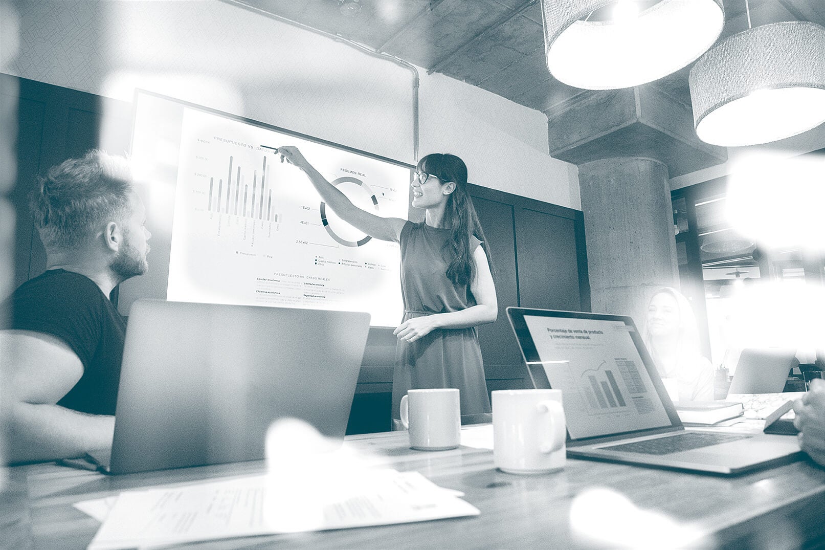 Woman giving power-point presentation