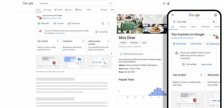 Google Business Profile User Interface