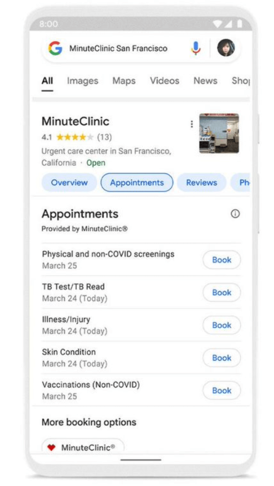 Google search for clinic