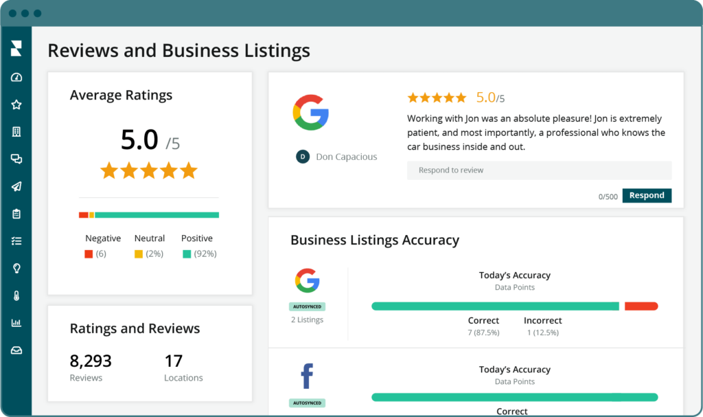 Example of Reviews dashboard