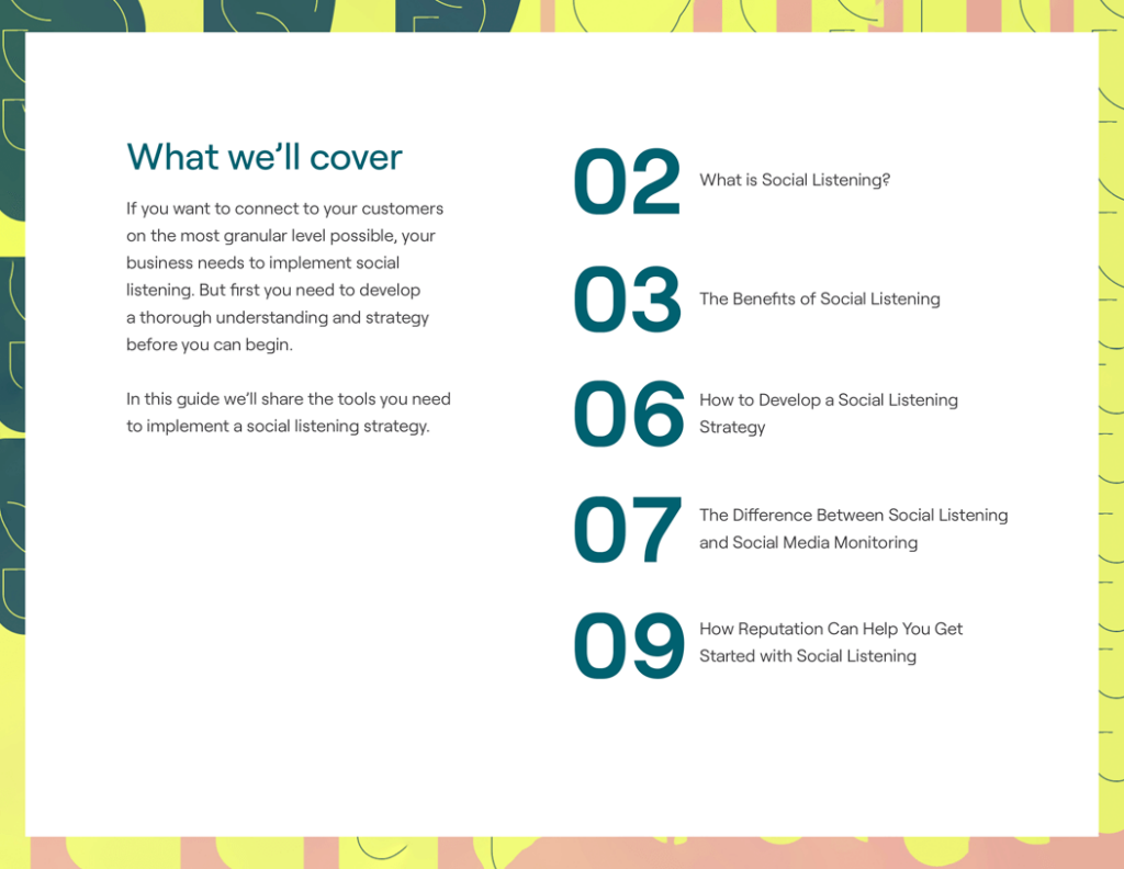 What is Social Listening Guide: Table of contents