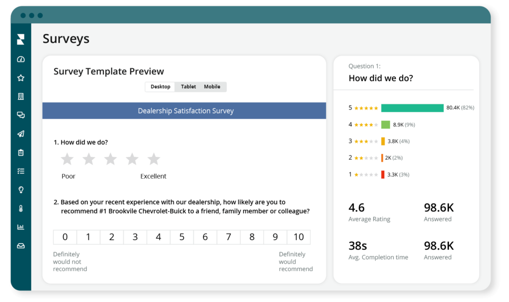 Survey  dashboard for auto group