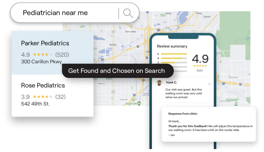 Example of doctor search results with map