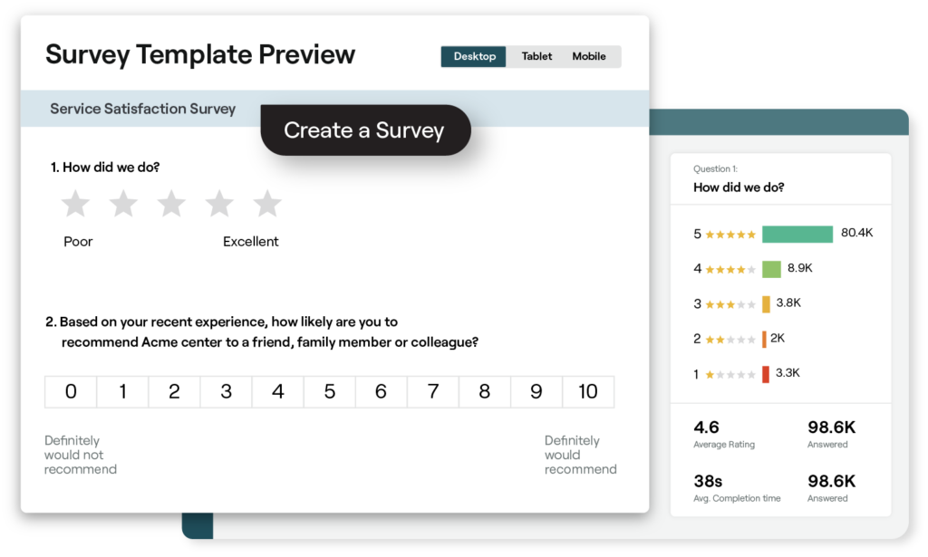 Example of rating guest experience in Reputation platform