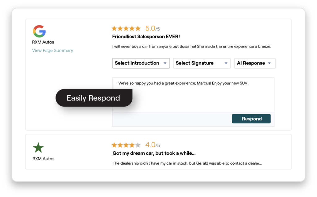 Example of Reviews Responding